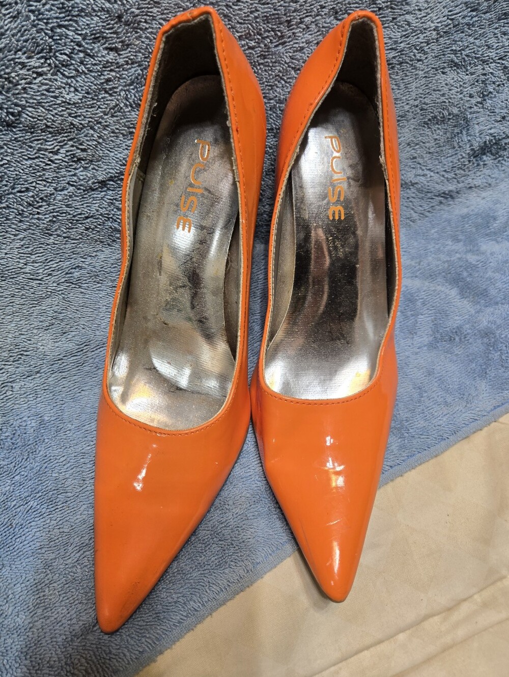 Ladies Pointed Toe Orange High Heel Dancing Shoes